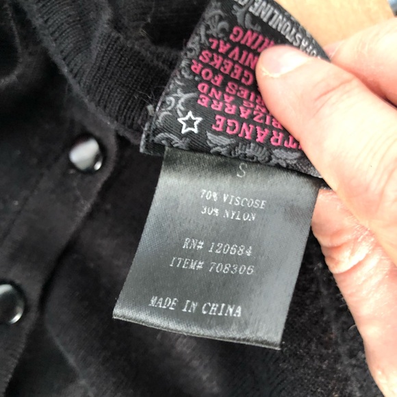 Too Fast Sugar Skull Pocket Cardigan Sweater Rockabilly Halloween Y2K - Picture 7 of 8